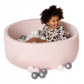 Suche baseny - Suchy basen z piłeczkami kulkami, Misioo, bawełniany różowy, 90x30 cm, 200 piłek: jasnoróżowe, srebrne, perłowe - miniaturka - grafika 1