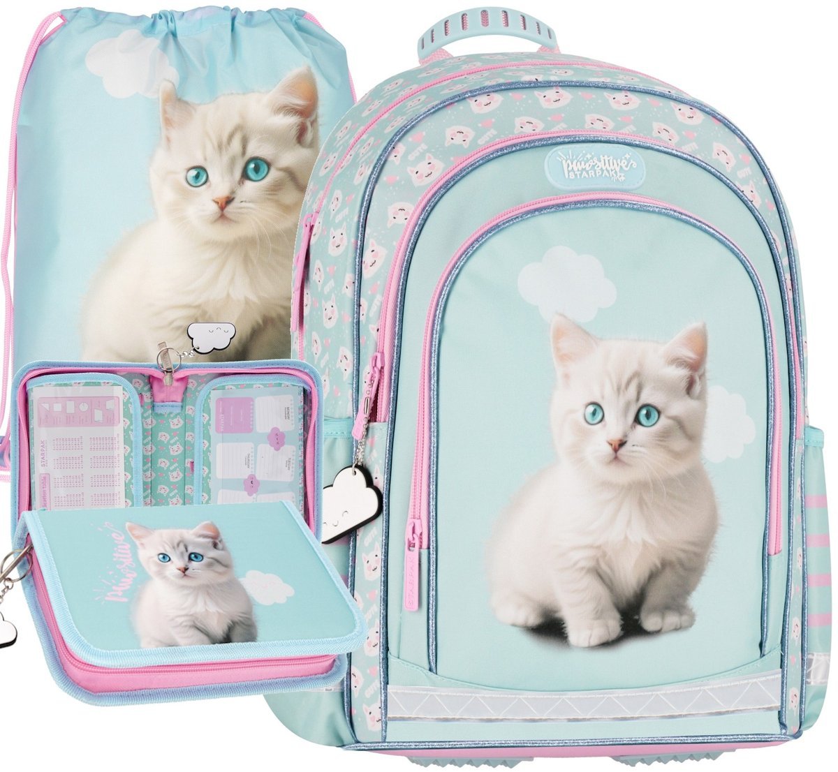 ZESTAW szkolny Plecak Tornister Pastelowy Cuties Kitty Kotek
