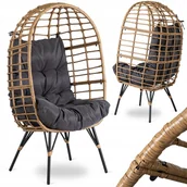Fotele i krzesła ogrodowe - Fotel Ogrodowy Kokon Wypoczynkowy Rattanowy Na Taras MADISON szary - miniaturka - grafika 1
