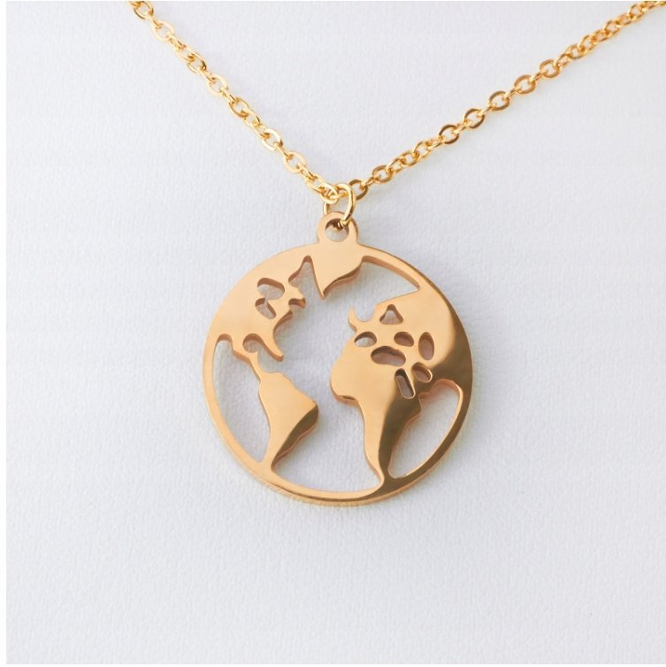 naszyjnik celebrytka podróż globus mapa świat STAL