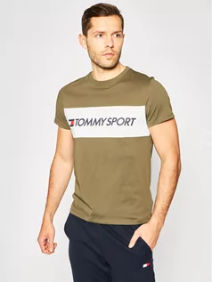 Koszulki męskie - Tommy Sport T-Shirt Colourblock Logo S20S200375 Zielony Regular Fit - grafika 1