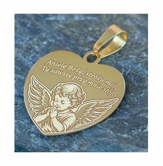 Złoty Wisiorek z Aniołkiem i Modlitwą 