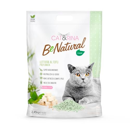 Cat&rina BeNatural, Naturalny Żwirek dla Kota Tofu, Zielona Herbata 5,5 L. Biodegradowalny, Kompostowalny i Zbrylający
