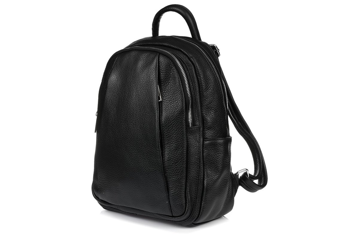 Czarny Włoski Plecak Skórzany A4 Damski Dużo Kieszeni C79