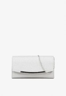 Srebrna Brokatowa Torebka Kopertówka z Łańcuszkiem i Aplikacją Galsielle - Torebki damskie - miniaturka - grafika 1