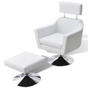 Fotele - vidaXL Fotel z podnóżkiem imitacji skóry, biały - miniaturka - grafika 1