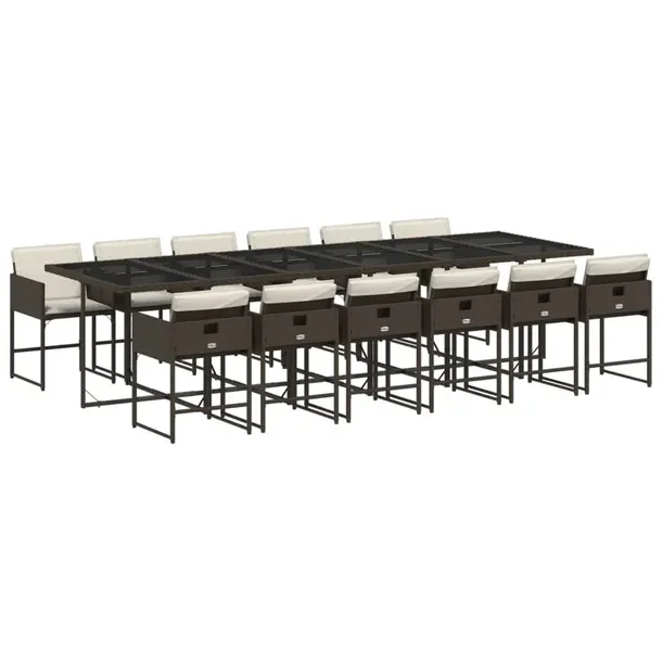 Zestaw mebli ogrodowych rattan PE 12 krzesełami i stołem, brązowy, 330x1