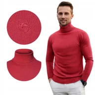 Swetry męskie - Klasyczny GOLF Sweter Męski Elegancki Bawełniany CZERWONY XL Pako Jeans - miniaturka - grafika 1