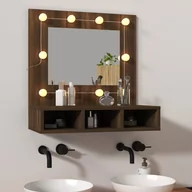 Toaletki - Lumarko Szafka z lustrem i LED, brązowy dąb, 60x31,5x62 cm - miniaturka - grafika 1