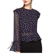 Bluzki damskie - Bluzka damska Pepe Jeans Sisi sieteczkowa granatowa w kropki -S - miniaturka - grafika 1