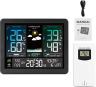 Stacje pogodowe - Profesjonalna elektroniczna wielofunkcyjna stacja pogodowa, inteligentny kolorowy zegar z wyświetlaczem, temperatura, wilgotność, ciśnienie powietrza, faza księżyca, prognoza pogody, budzik, obsługa 8-języcznego wyświetlacza - miniaturka - grafika 1