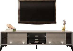 MEGSTYL SZAFKA RTV 161CM Z CZARNĄ WSTAWKĄ I NÓŻKAMI - EVEL 2 Szary mat - Szary połysk - Szafki RTV - miniaturka - grafika 1