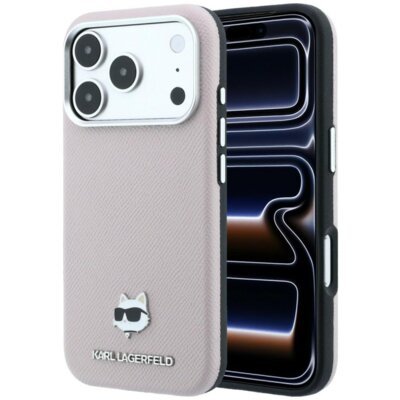 Etui KARL LAGERFELD Grained Choupette Head Metal MagSafe do Apple iPhone 17 Pro Max/18 Pro Max Różowy