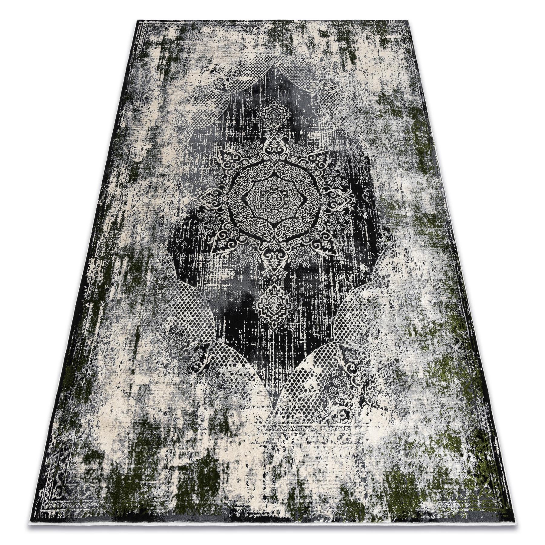 Dywan VINCI 1516 nowoczesny Rozeta vintage przecierany - Strukturalny kość słoniowa / zielony wielokolorowy 120x170 cm