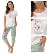 Piżamy damskie - Piżama damska LUNA kod 641 kremowa pistacjowa w kwiaty  M - miniaturka - grafika 1