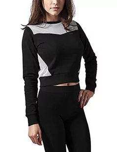 Urban Classics Bluza damska z kapturem Cropped Mesh Terry Crew, różnokolorowy (blk/wht 50), M - Bluzy damskie - miniaturka - grafika 1