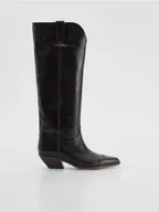 Kozaki damskie - Reserved - Skórzane kozaki - bordowy - miniaturka - grafika 1