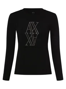 Armani Exchange Damska koszulka z długim rękawem Kobiety Bawełna czarny jednolity, S - Koszulki i topy damskie - miniaturka - grafika 1