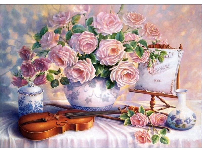 KOLOROWY HAFT DIAMENTOWY, OBRAZ, MOZAIKA KWIATY