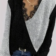 Swetry damskie - TEMU Elegancki damski bluzka asymetryczna z dekoltem w serek i długim rękawem Design Color Block, Kolekcja Jesień/, Marka: NianNian - miniaturka - grafika 1