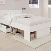 Łóżka - Łóżko 120 x 190 cm ze skrzynią i - Biały i naturalny + Stelaż - KINSELIA - miniaturka - grafika 1