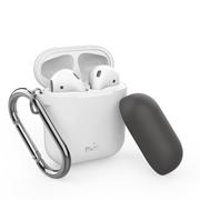 Akcesoria do MP3 - PURO ICON Case with hook - Etui Apple AirPods 1 & 2 generacji z dodatkową osłonką i karabińczykiem (White + Dark Grey Cap) - miniaturka - grafika 1