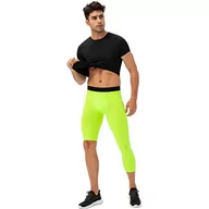 Legginsy - EULLA męskie sportowe legginsy elastyczne spodnie pojedyncze nogi mężczyźni do koszykówki bieganie sportowe, Fluorescencyjny zielony, L - miniaturka - grafika 1