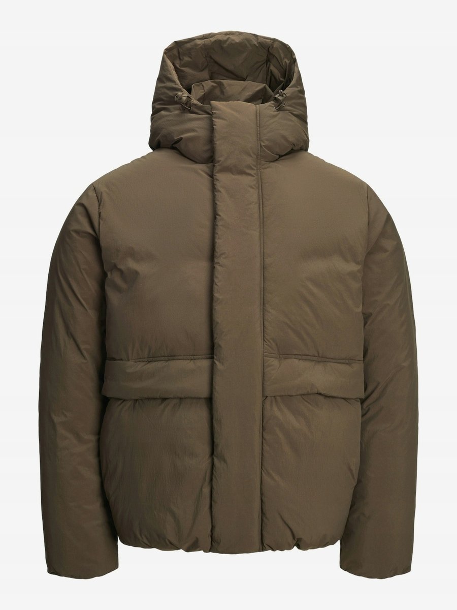 JACK & JONES KURTKA MĘSKA ZIMOWA PIKOWANA Z KAPTUREM BRĄZOWA L 16EA