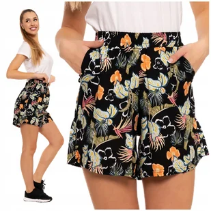 Modne Szorty KRÓTKIE SPODENKI Damskie MORAJ Gumka w Pasie w Kwiaty - XL - Spodenki damskie - miniaturka - grafika 1