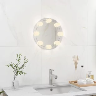 vidaXL Lustro ścienne z lampkami LED, bez ramy, okrągłe, szklane - Lustra - miniaturka - grafika 1