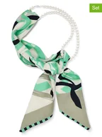 Czapki damskie - ATELIERS SAINT GERMAIN 2-częściowy zestaw w kolorze biało-zielono-beżowym - miniaturka - grafika 1