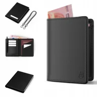 Portfele - Skórzany portfel męski Podróżny Ochrona Rfid Łańcuszek Mały Pojemny Czarny - miniaturka - grafika 1