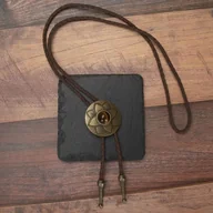 Krawaty i muchy męskie - BOLO KRAWAT Kowbojski TEXAS rzemyk TARCZA KWIAT złoto TYGRYSIE OKO KAMIEŃ - miniaturka - grafika 1