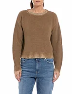 Swetry damskie - Replay Damski sweter z dzianiny z bawełny, 229 khaki, M - miniaturka - grafika 1