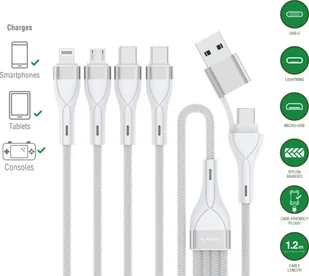 Kabel USB 4smarts 4smarts USB-C/A Multi-Ladekabel 4in2 1,2m, weiß - Kable USB Kabel USB 4smarts 4smarts USB-C/A Multi-Ladekabel 4in2 1,2m, weiß - Kable USB - miniaturka - grafika 1