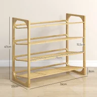 Szafki na buty - HOMCOM stojak na buty, stojak na buty z 4 poziomami wykonany z bambusa, na maks. 12 par butów, stojak na buty z uchwytem do wejścia, sypialni, 76 x 33 x 67 cm, Na - miniaturka - grafika 1
