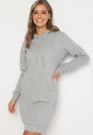 Bluzy damskie - Jasnoszara Tunika Bluza z Bawełną Kapturem i Sznurkami Mivilora - miniaturka - grafika 1