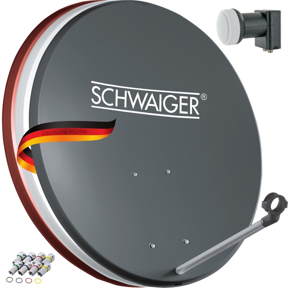 SCHWAIGER Antena Satelitarna 55x62 cm -487- Stalowa Twin LNB Cyfrowa