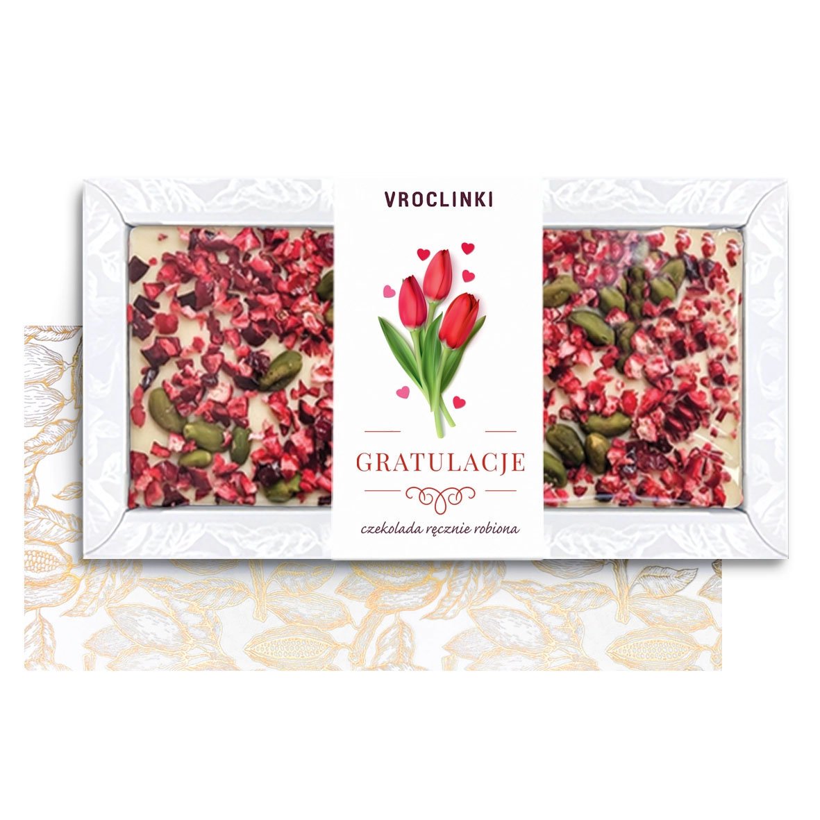 Czekolada Biała z Żurawiną i Pistacjami z Gratulacjami (80g)