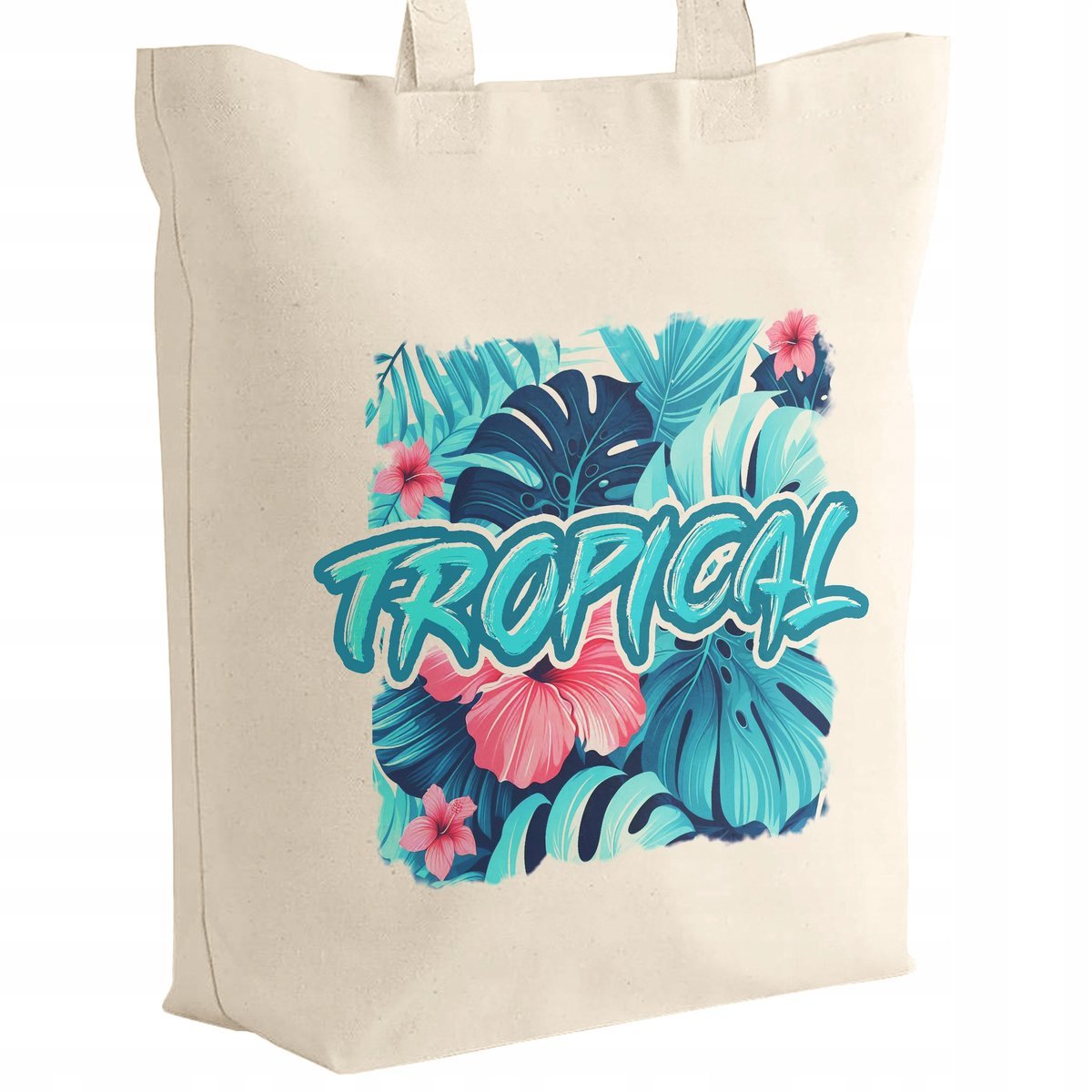 Torba bawełniana z dnem na zakupy TROPICAL Egzotyczny Motyw Monstera Kwiaty