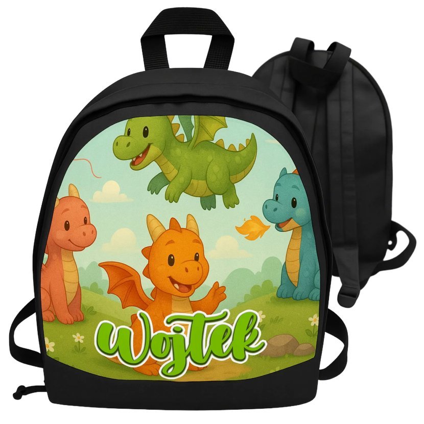 Plecak z imieniem dla dziecka - personalizowany, bajkowe smoki dla chłopca