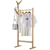 Wieszaki i stojaki - Regał na ubrania z wieszakiem stojącym bambus HF-LR208 - miniaturka - grafika 1