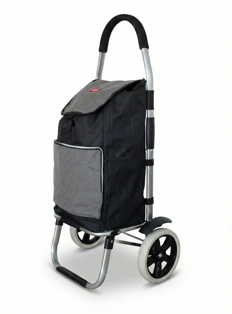 Wózek na zakupy Trolej ST300 czarno-szary klapa z klamrą wodoodporny kieszeń chłodząca