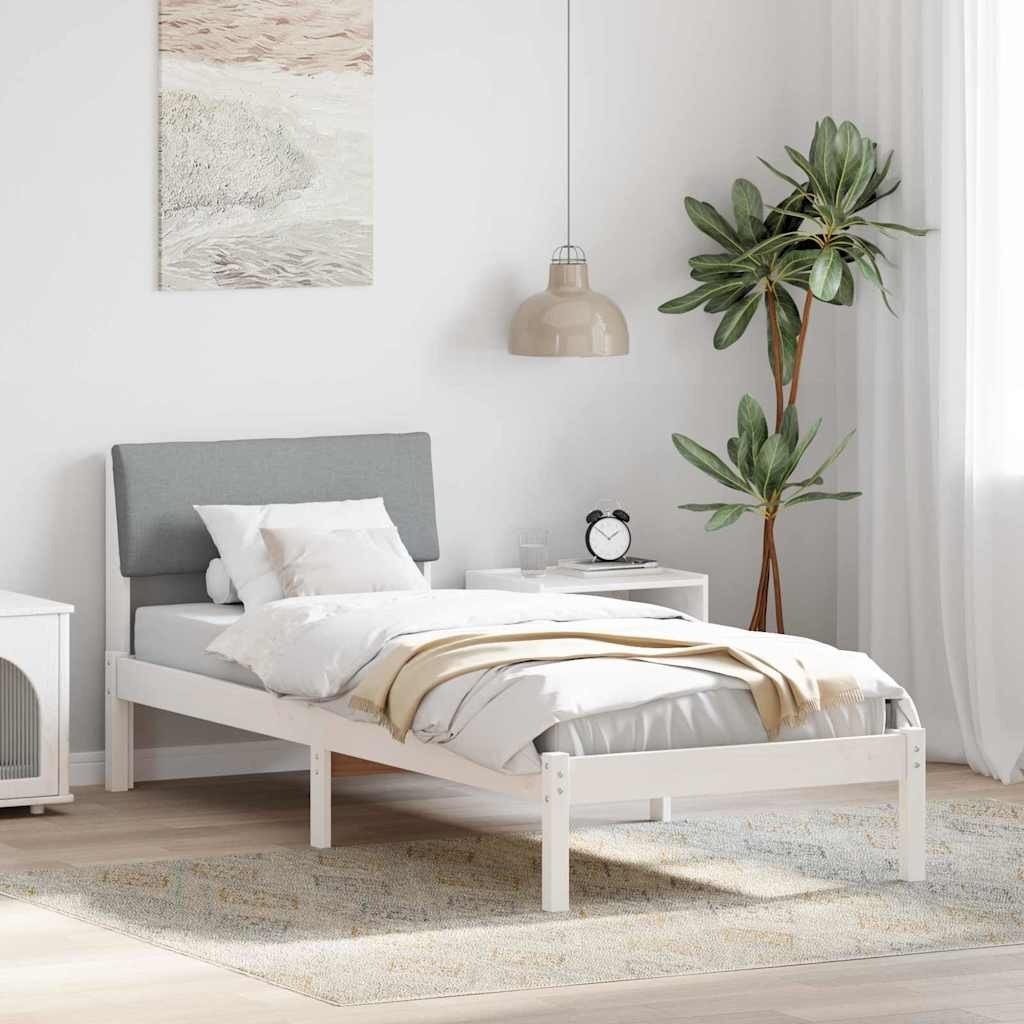 vidaXL Rama łóżka Biały i jasnoszary 75 x 190 cm Lite drewno sosnowe