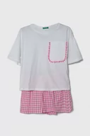 Piżamy dla dziewczynek - United Colors of Benetton piżama bawełniana dziecięca kolor biały wzorzysta - miniaturka - grafika 1