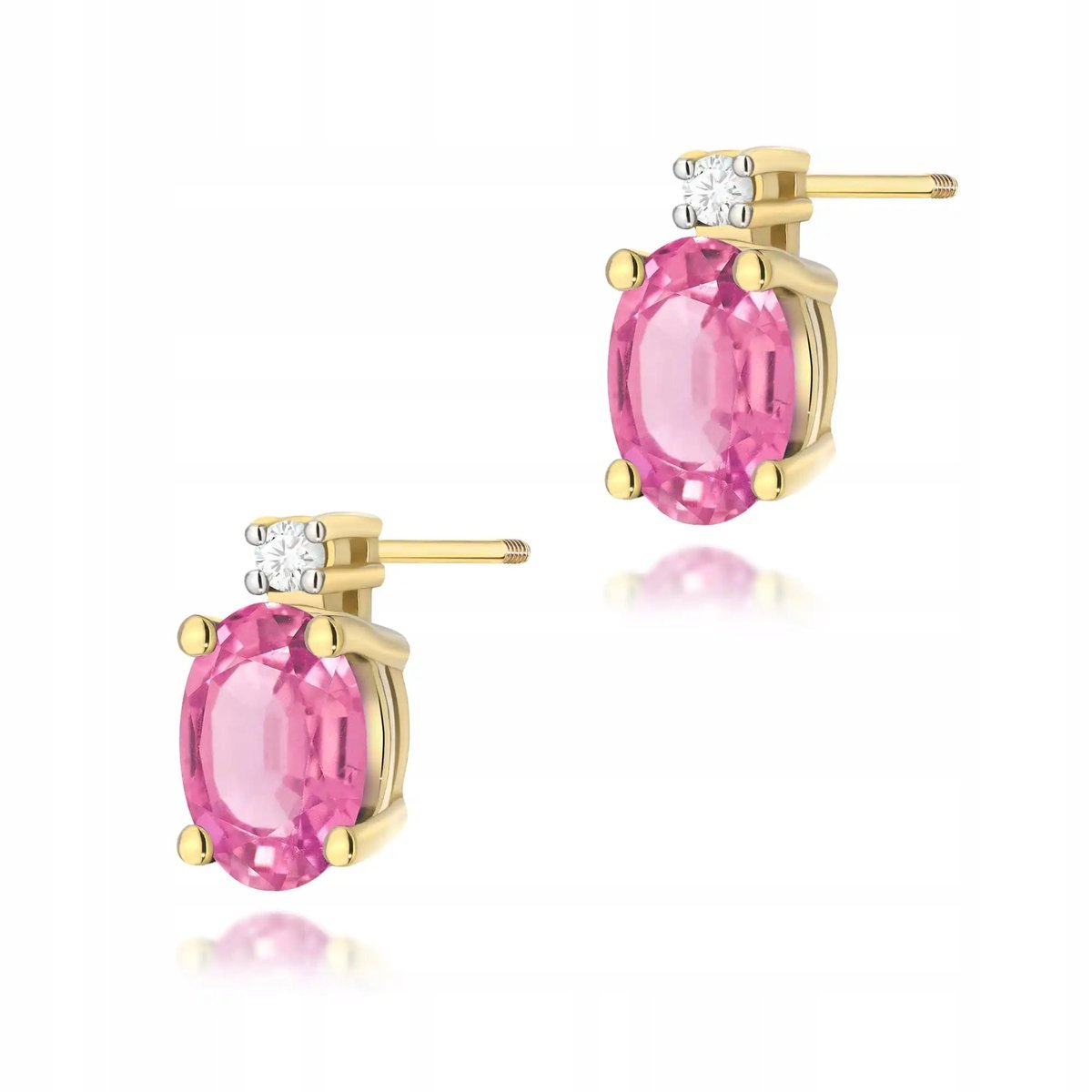 Kolczyki złote 585 sztyfty zakręcane różowy topaz 0,50ct dla mamy 14kt