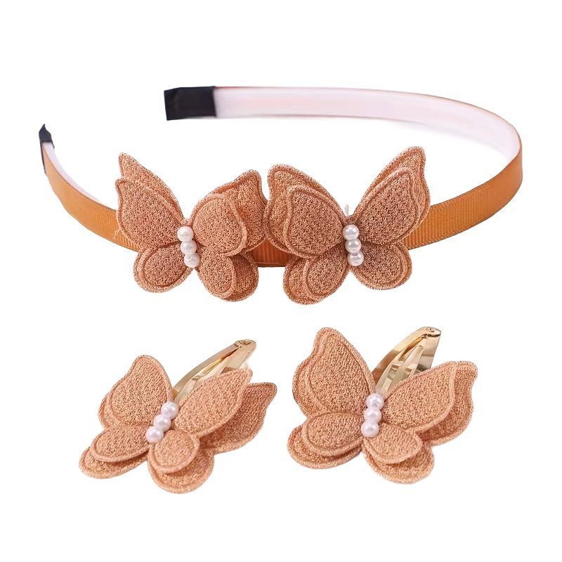 Zestaw dla Dziewczynek Opaska ze Spineczkami Brązowe Motylki