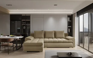 Sofa w kształcie L TOMI narożnik, tkanina Castel, wiele kolorów Musztardowy Lewostronny - Narożniki - miniaturka - grafika 1