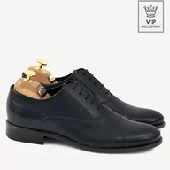 Półbuty męskie - Eleganckie skórzane męskie buty Evan granatowe - BRILU - miniaturka - grafika 1