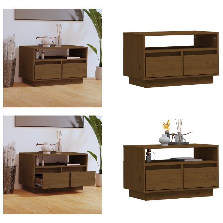 vidaXL Szafka pod telewizor miodowo-brązowa 60x35x37 cm lite drewno sosnowe - szafka pod telewizor - szafki pod telewizor - szafki pod telewizor - szafka pod telewizor - szafka stereo
